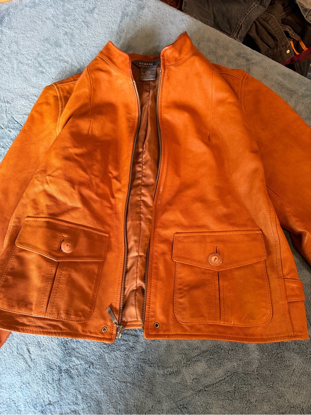 George tan leather Bomber Jacket